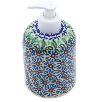 Polish Pottery Soap Dispenser 5&quot; Chicory Blue Meadow