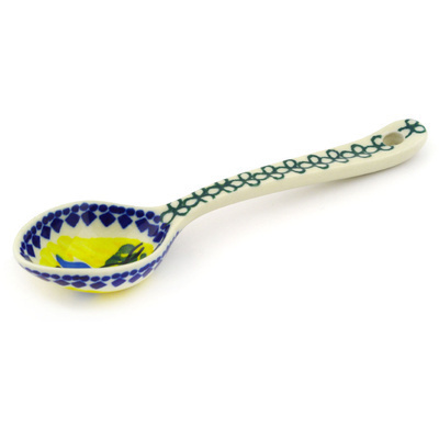 Polish Pottery Spoon 6&quot; Cobalt Daffodil UNIKAT