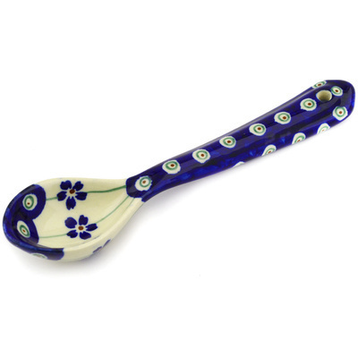 Polish Pottery Spoon 7&quot; Flowering Peacock