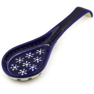 Polish Pottery Spoon Rest 10&quot; Winter Snowflakes