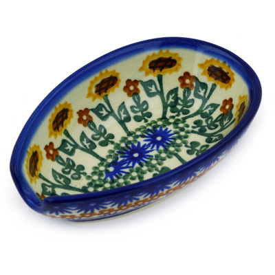 Polish Pottery Spoon Rest 5&quot; Field Of Sunflowers