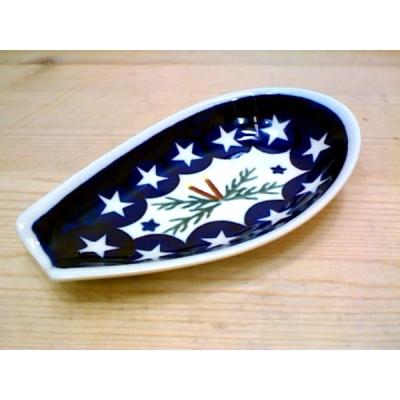 Polish Pottery Spoon Rest 5&quot; Holly Stars
