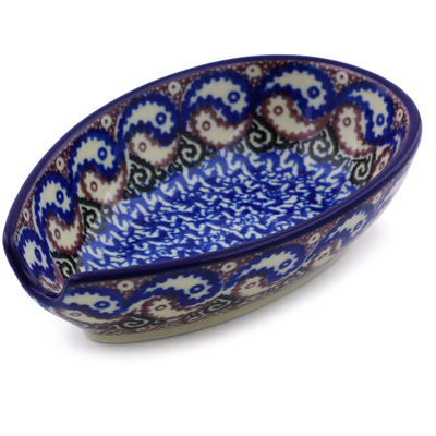 Polish Pottery Spoon Rest 5&quot; Peacock Yean Yang