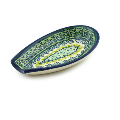 Polish Pottery Spoon Rest 5&quot; Sea Of Green