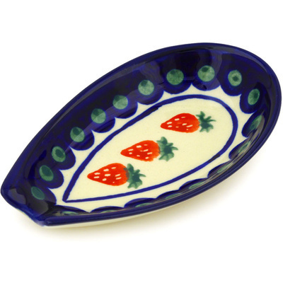 Polish Pottery Spoon Rest 5&quot; Strawberry Peacock