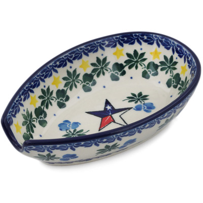 Polish Pottery Spoon Rest 5&quot; Texas Blue Bonnets