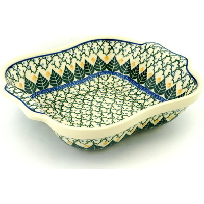 Polish Pottery Square Baker with Handles 11&quot; Alpine Leaves