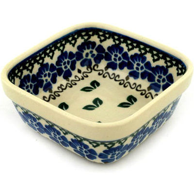 Polish Pottery Square Bowl 4&quot; Leaves And Flowers