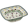 Polish Pottery Square Bowl 8&quot; Flowers And Ladybugs