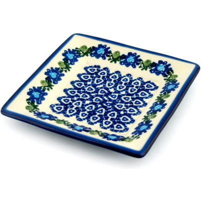 Polish Pottery Square Plate 6&quot; Triangle Peacock