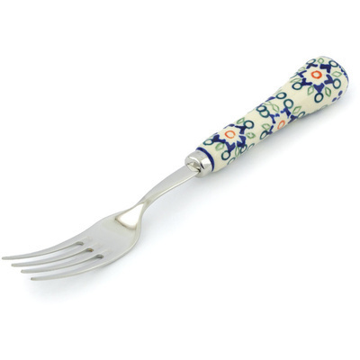 Polish Pottery Stainless Steel Fork 8&quot; Tatted Flower UNIKAT