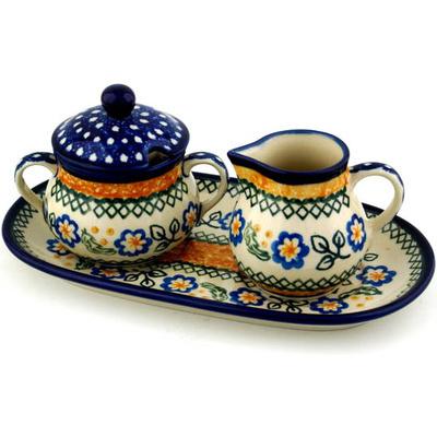 Polish Pottery Sugar and Creamer Set 10&quot; Autumn Basket