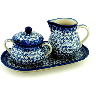 Polish Pottery Sugar and Creamer Set 11&quot; Lovely Heart