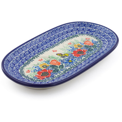 Polish Pottery Sugar and Creamer Tray 10&quot; Spring Butterfly UNIKAT