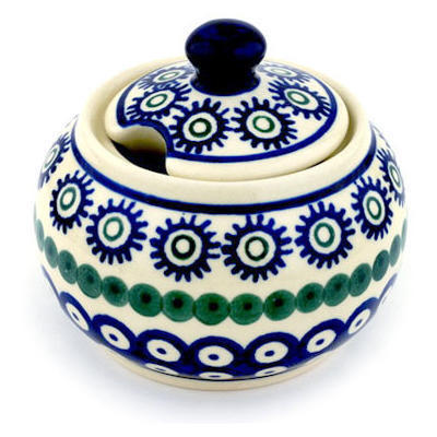 Polish Pottery Sugar Bowl 10 oz Astrid Peacock