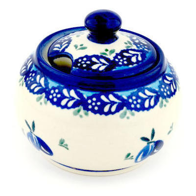 Polish Pottery Sugar Bowl 10 oz Dancing Blueberries