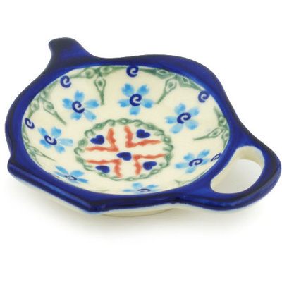 Polish Pottery Tea Bag or Lemon Plate 4&quot; Little Blue Flowers