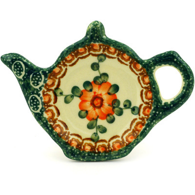 Polish Pottery Tea Bag or Lemon Plate 5&quot; Orange Poppies