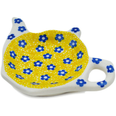 Polish Pottery Tea Bag or Lemon Plate 5&quot; Sunshine