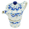 Polish Pottery Tea or Coffe Pot with Heater 14 oz Blue Spring