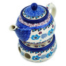 Polish Pottery Tea or Coffe Pot with Heater 15 oz Blooming Blues