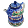 Polish Pottery Tea or Coffe Pot with Heater 15 oz Blooming Rowan