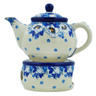 Polish Pottery Tea or Coffe Pot with Heater 15 oz Blue Spring