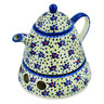 Polish Pottery Tea or Coffe Pot with Heater 40 oz Hope Flowes UNIKAT