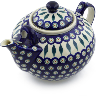 Polish Pottery Tea or Coffee Pot 101 oz Peacock Leaves