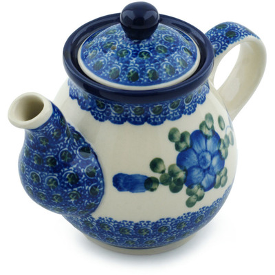 Polish Pottery Tea or Coffee Pot 13 oz Blue Poppies