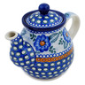 Polish Pottery Tea or Coffee Pot 13 oz Blue Poppy Circle UNIKAT
