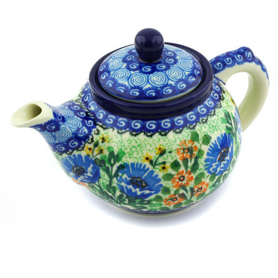Polish Pottery Tea or Coffee Pot 13 oz Cupid&#039;s Dart UNIKAT