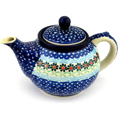Polish Pottery Tea or Coffee Pot 13 oz Daisies By The Sea