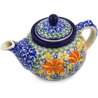 Polish Pottery Tea or Coffee Pot 13 oz Fire Patch UNIKAT