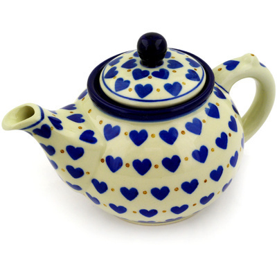 Polish Pottery Tea or Coffee Pot 13 oz Hearts Delight