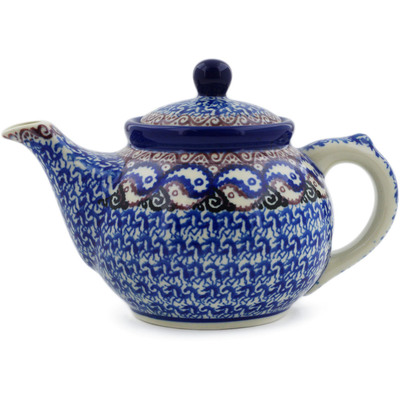 Polish Pottery Tea or Coffee Pot 13 oz Peacock Yean Yang