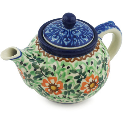 Polish Pottery Tea or Coffee Pot 13 oz Sea Of Flowers UNIKAT