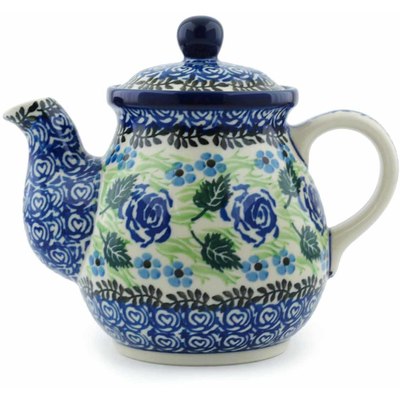 Polish Pottery Tea or Coffee Pot 20 oz Blue Rose Garden