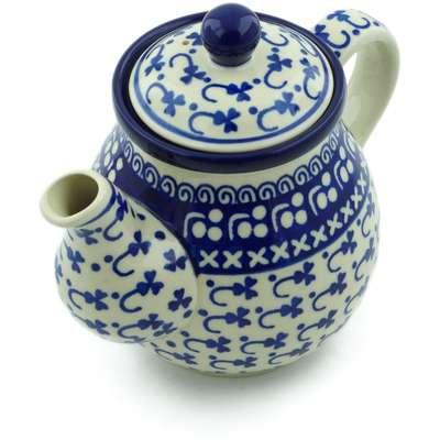 Polish Pottery Tea or Coffee Pot 20 oz Hooking Shamrocks