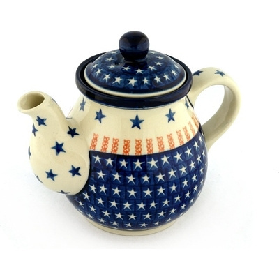 Polish Pottery Tea or Coffee Pot 20 oz Star Spangled Banner