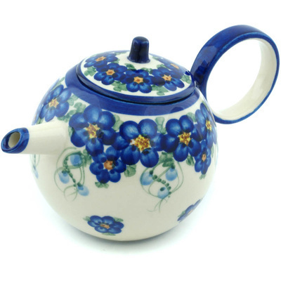Polish Pottery Tea or Coffee Pot 22 oz Field Of Blue UNIKAT