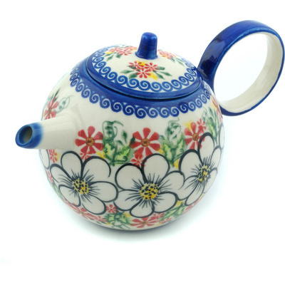 Polish Pottery Tea or Coffee Pot 22 oz Heavenly UNIKAT