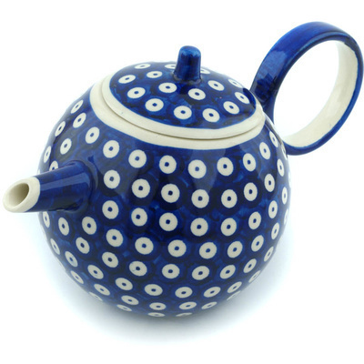 Polish Pottery Tea or Coffee Pot 22 oz Peacock Dots