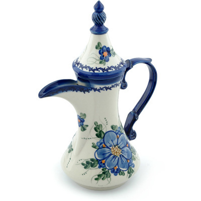 Polish Pottery Tea or Coffee Pot 23 oz Blue Garden UNIKAT