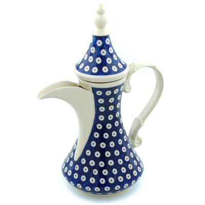 Polish Pottery Tea or Coffee Pot 23 oz Peacock Dots