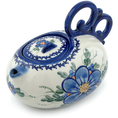 Polish Pottery Tea or Coffee Pot 27 oz Blue Garden UNIKAT