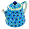 Polish Pottery Tea or Coffee Pot 29 oz Blue Bachelor Buttons UNIKAT