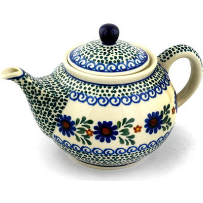 Polish Pottery Tea or Coffee Pot 3&frac12; cups Blue Daisy Meadow