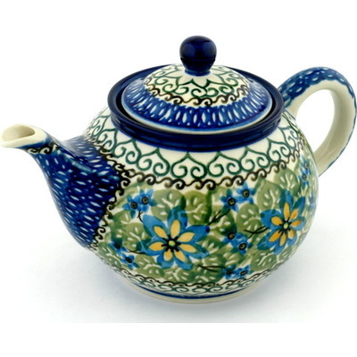 Polish Pottery Tea or Coffee Pot 3&frac12; cups Everglade UNIKAT