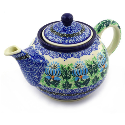 Polish Pottery Tea or Coffee Pot 3&frac12; cups Lotus Flower UNIKAT